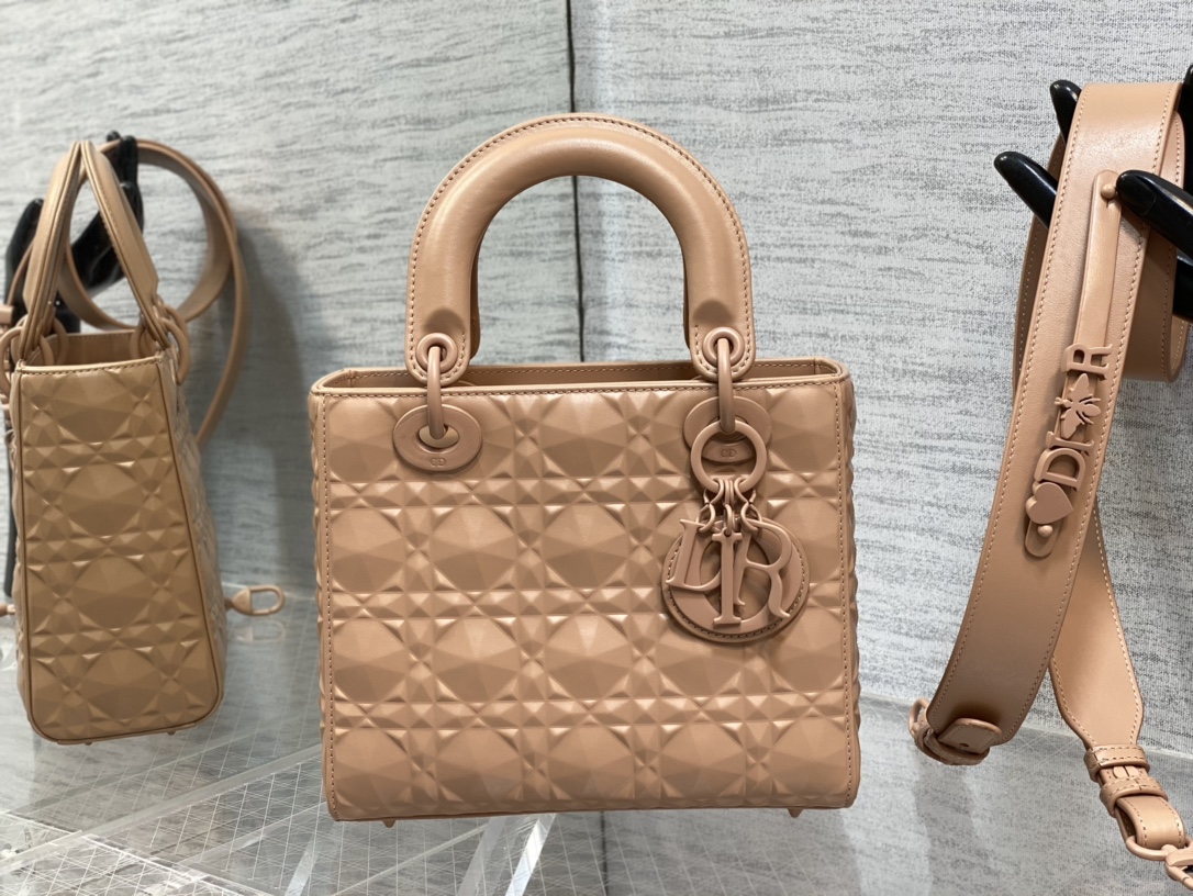 Small Lady Dior My ABCDior Bag Biscuit Cannage Calfskin with Diamond Motif